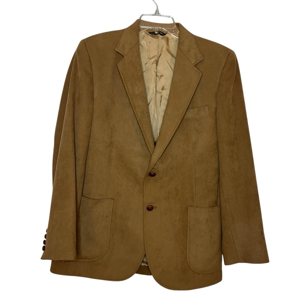Vintage Tan Suede-Look Blazer Men’s Size 42 Classic Patch Pocket Jacket - Picture 10 of 12
